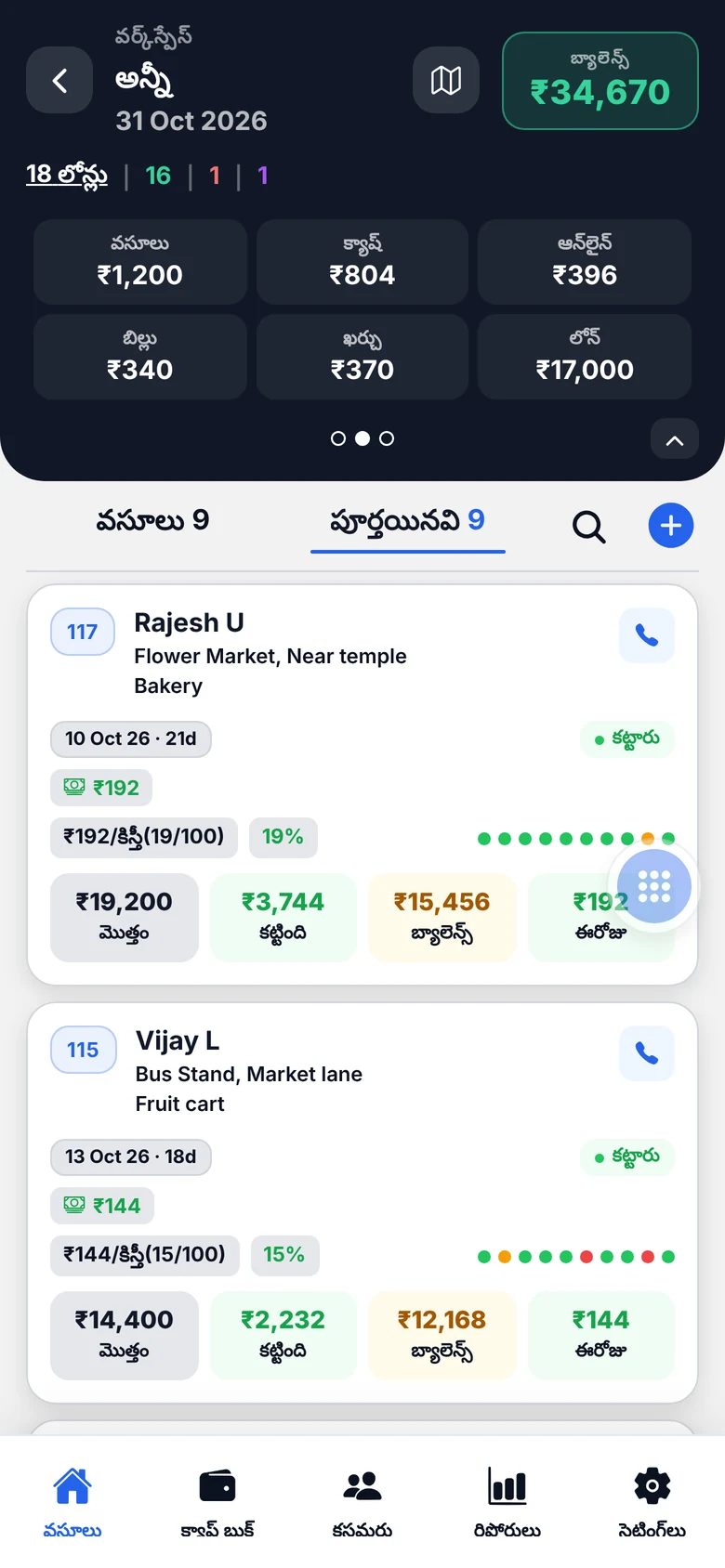 చెల్లింపు చరిత్ర చుక్కలతో పూర్తయిన వసూళ్లు